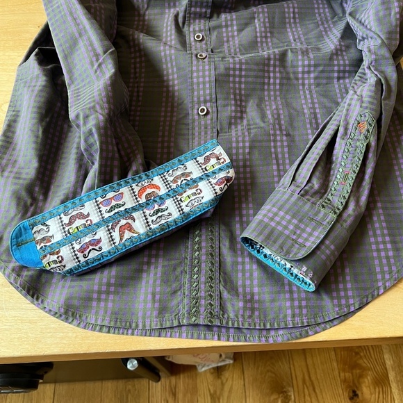 ROBERT GRAHAM SHIRT M CONTRAST CUFF COLLAR CHECK CASUAL LUXURY BOLD EMBROIDERED - Picture 10 of 13